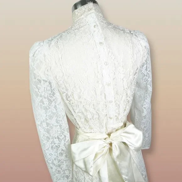 1970's Lace Prairie Dress - Cottage Core - Granny Core Dress - Boho Wedding - Picture 6 of 6